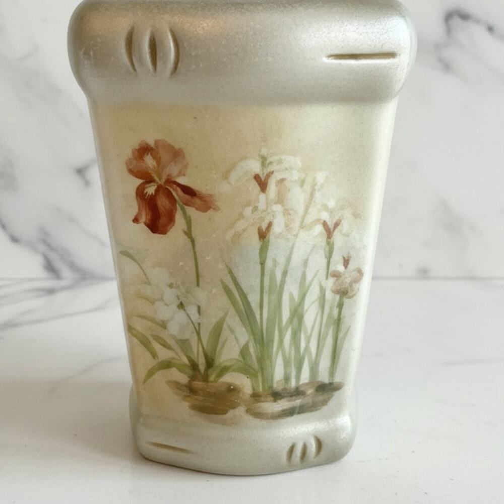 Croscill Asian Floral Bath Tumbler Toothbrush Holder Beige Ceramic